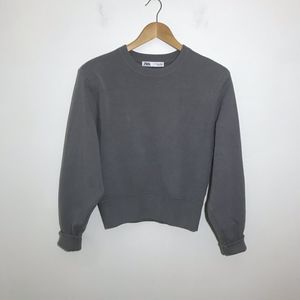 Zara Gray Cropped Sweater Small Cropped Shoulder Pads Heavy Knit